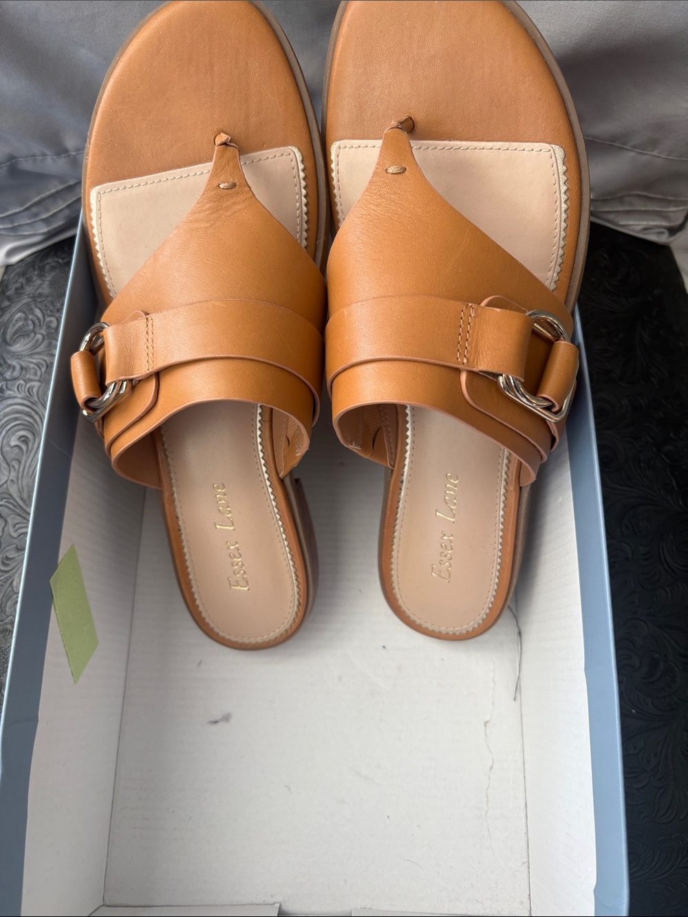 Essex Lane Cognac Leather Buckle Slide Mules
